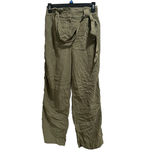 Express Womens Dress Pants High Rise Ankle Green Ruffle Waist Belted Size XS‎